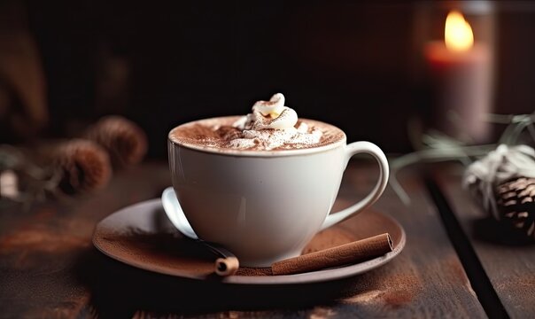 Cup of hot coffee with smoke on a dark background.