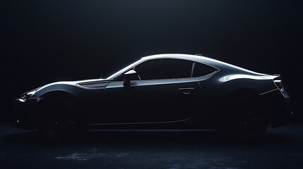 Dark car silhouette side view.