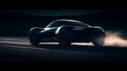 Dark car skidding at night.