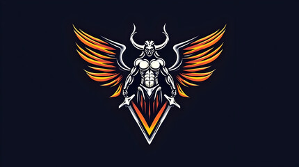 Fototapeta premium A Fiery Warrior with Majestic Wings and an Imposing Stance Symbolizing Strength and Power