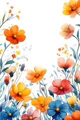 Naklejka premium A vibrant celebration of nature a beautiful watercolor floral design featuring colorful blossoms and delicate greenery to brighten any space