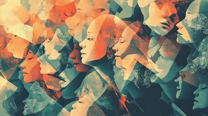 Multiple faces overlaid, abstract.