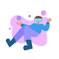 man experiencing virtual reality with vr headset flat design illustration