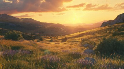 Fototapeta premium Stunning Ultra HD 7K Glowing Sunset Casting Warm Light Perfect for Backgrounds and Relaxing Atmospheres