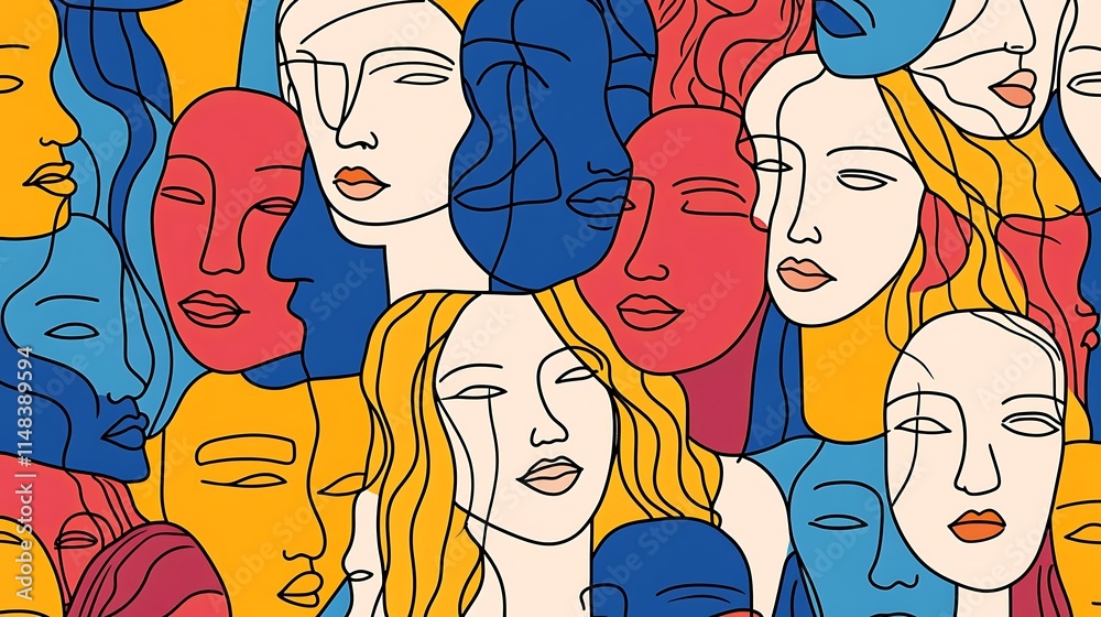 Poster faces in colorful lines.
