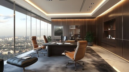 Fototapeta premium Modern office with city view.