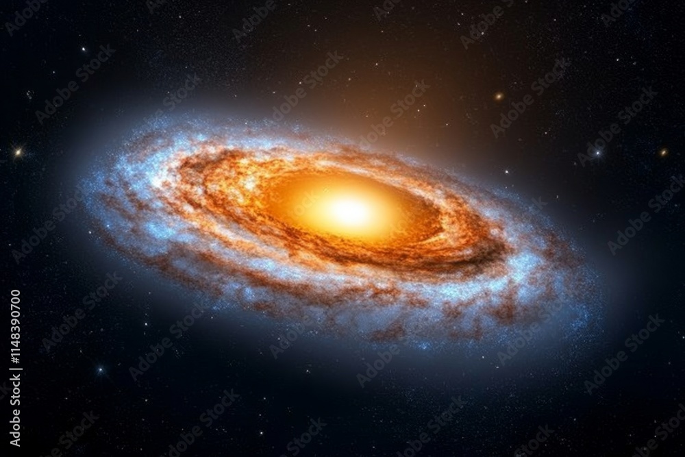 Poster a supermassive black hole at the center of a galaxy, with swirling light and matter creating a vivid