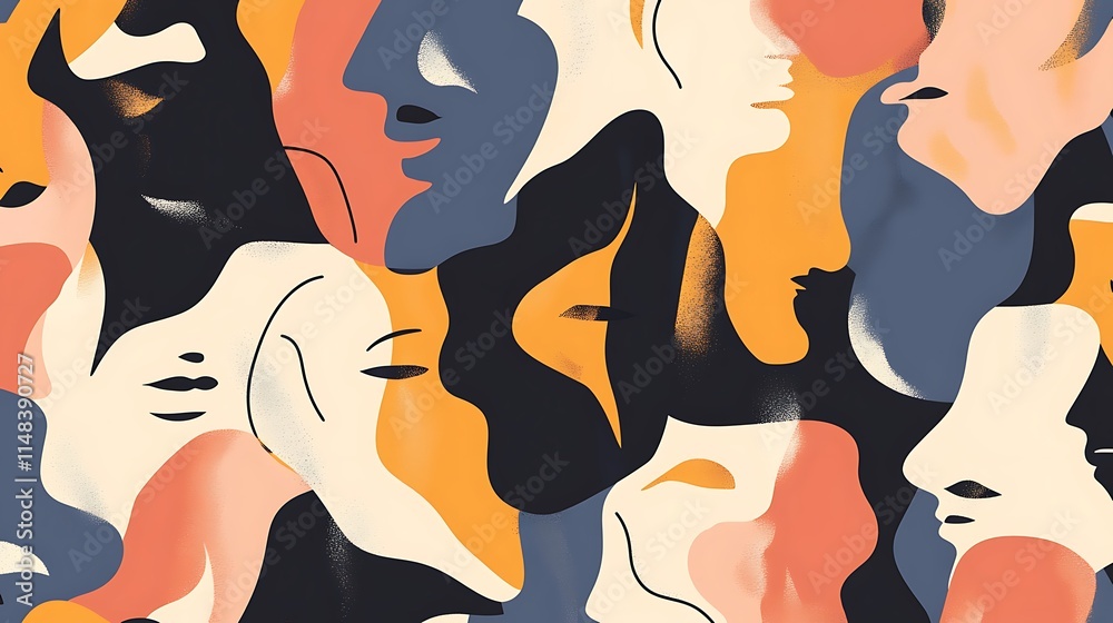 Poster abstract faces pattern.