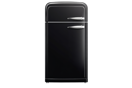 Black fridge isolated on white or transparent background