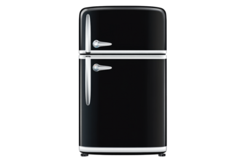 Black fridge isolated on white or transparent background