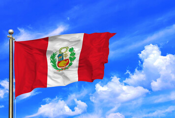 Peru National Flag Flying Proudly in the Clear Sky