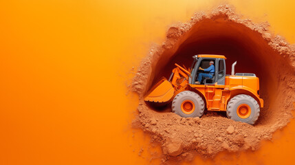 Excavator operates in orange clay tunnel construction site