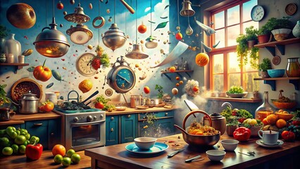 Surreal Kitchen Chaos: AI Generated Abstract Food Photography