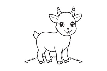 Goat line art vector illustration, Goat silhouette vector 