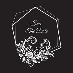 floral frame elements for text decoration in black and white flat style