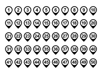 Location pin icon with number set