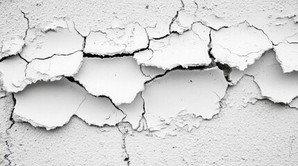 Obraz premium Detailed Close-Up of Cracked White Paint on Wall Surface, Showing Texture, Fragility, and Weathered Appearance, Perfect for Background or Design Use in Various Projects