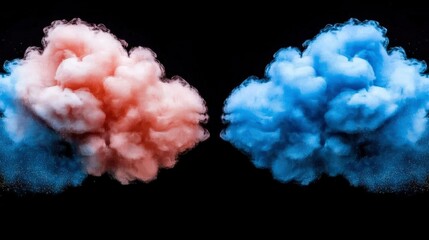 Fototapeta premium Abstract Pink and Blue Exploding Clouds of Color on Black Background