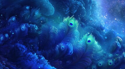 Fototapeta premium Cosmic peacock feathers in a nebula-like cloud.