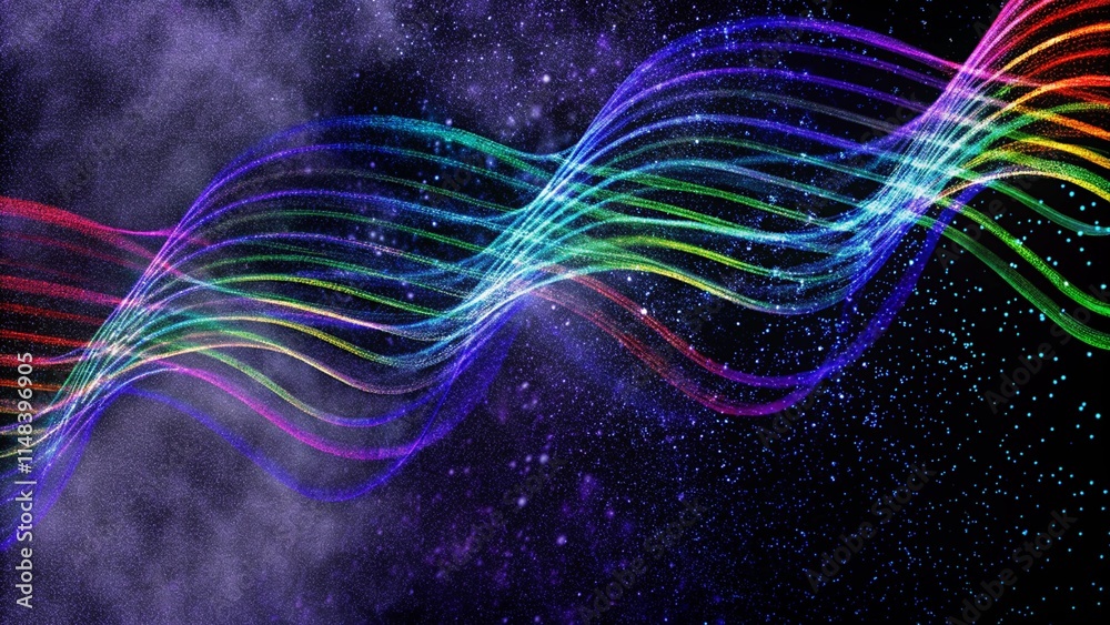 Wall mural abstract rainbow color digital particles wave and dust background. abstract colorful dots particles 