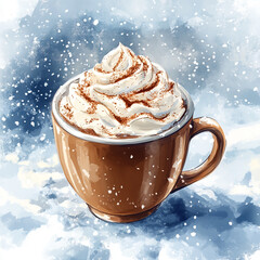 冬のホットチョコレート - 雪の中の温かい一杯 Winter Hot Chocolate - A Warm Cup in the Snow｜Generative AI