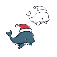  A cartoon of a cute whale for Christmas with Santa's hat