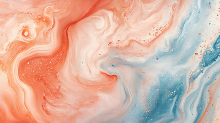 Fototapeta premium Abstract Fluid Art, Coral and Aqua Swirls, a Dreamlike Acrylic Painting Background
