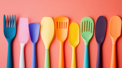 Colorful Kitchen Utensils on Vibrant Background