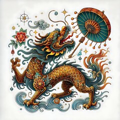 Fototapeta premium chinese dragon statue generative ai