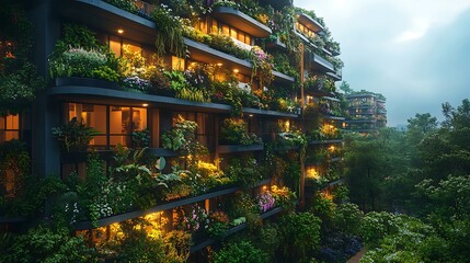 Fototapeta premium Modern glass house integrates eco conscious design with vibrant greenery and tranquility image