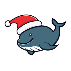 A cartoon of a cute whale for Christmas with Santa's hat