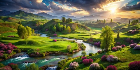 Surreal Turkish Green Landscape Photography: Dreamlike Anatolian Scenery, Ethereal Hills, Magical Fields