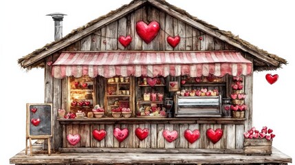 Rustic Valentine's Day shop, heart-shaped treats