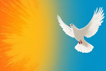 Fototapeta premium A simple silhouette of a dove flying upward, drawn in clean lines on a soft gradient background