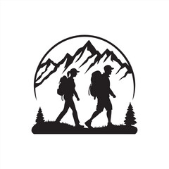 hiker silhouette vector logo design illustration