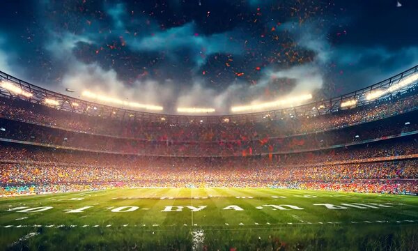 A Packed Stadium Celebration: Confetti Raining Down on a Thrilling Victory