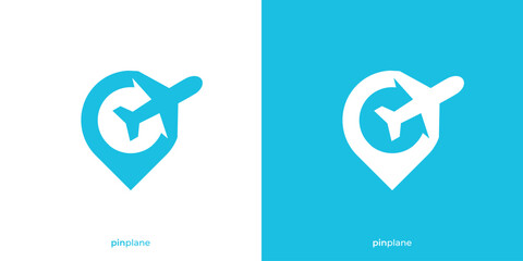 Simple Airplane and Pin Icon Graphic. Travel Logo Design Template.
