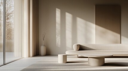 Minimalist modern room with stylish, clean decor. Featuring sleek lines and neutral hues