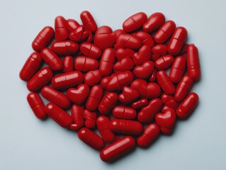 Red pills arranged in heart shape