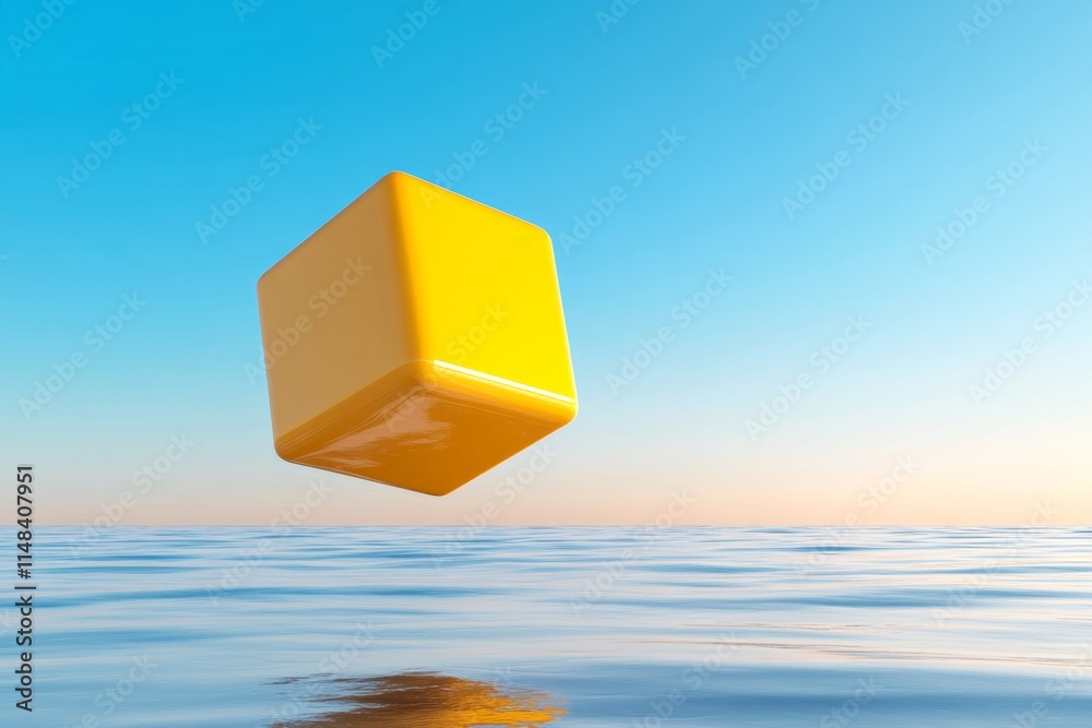 Poster A 3D-rendered abstract composition of floating geometric shapes, with smooth gradients and reflective surfaces creating a futuristic aesthetic