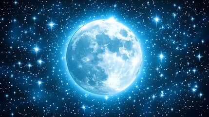 Glowing full moon, stars.