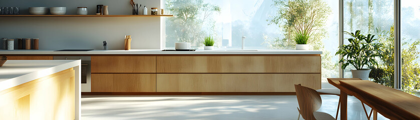Modern Kitchen Design, Sunlit Oak Cabinets & Minimalist Style