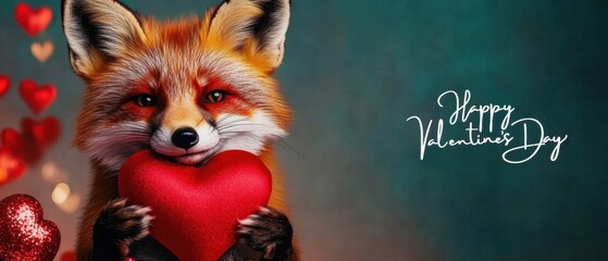 Adorable Fox Holding Heart for Valentines Day Card