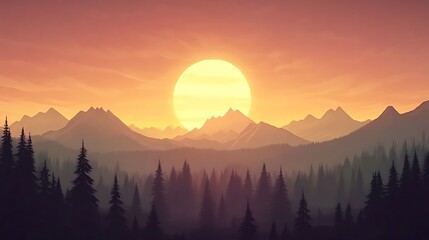 Sunset over mountain range.