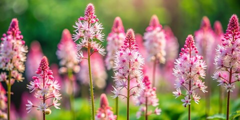 Obraz premium Tiarella Pink Skyrocket Flower Photography: Stunning Close-Up Images & Garden Bloom