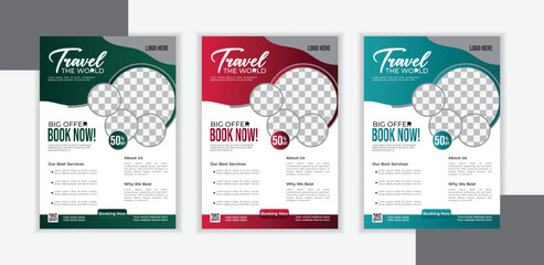 travel flyer design template, tour flyer, tourism color a4 print ready flyer, Creative travel and holiday social media post business flyer template.