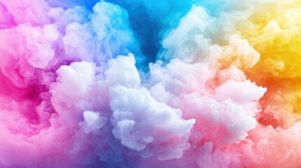 Fototapeta premium Vibrant multicolored smoke clouds swirling in a dynamic explosion of pink, blue, yellow, and purple hues.