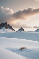 snowy landscape with a lone person walking through the snow