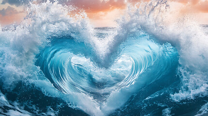 Fototapeta premium Heart-shaped waves, wallpaper, a natural creation that expresses love and feelings.