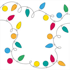 Garland with lights, bulbs. Sketch of garland with lanterns on white isolated background. Vector hand drawn illustration in doodle style for party. 
